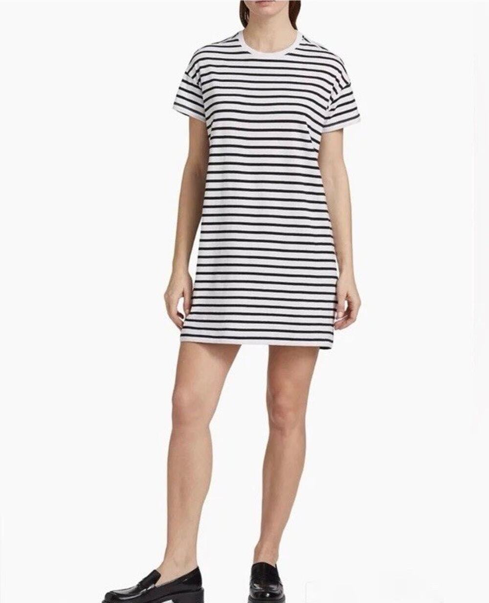 ATM Anthony Thomas Melillo Cotton Navy White Striped T-Shirt Dress Size Small